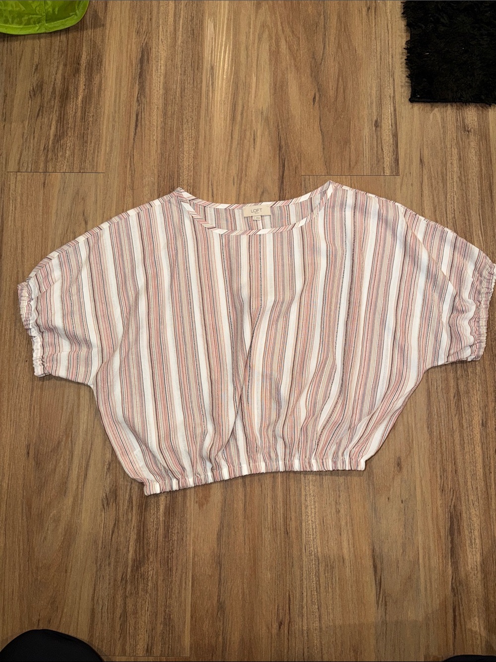 LOFT Pink and White Striped Cropped Top